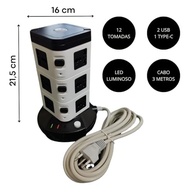Torre de Tomada Universal 12 Entradas + 3 USB (1 Tipo-C) - Potência Máxima e Segurança para Casa e Escritório - imagem 5