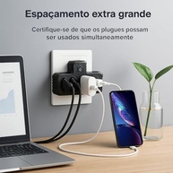 Régua de Energia Premium: 3 Tomadas + 3 USB (1 Tipo C) - Carregamento Inteligente e Versátil - imagem 3