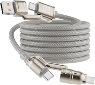Basike Cabo USB-C 4 em 1, Tipo C Turbo 65W Ultra Rapido Reforçado com Conectores Lightning/Tipo-C/USB-A, Compatível com iPhone, Android, iPad, Tablet e Notebook, 1.2 Metro (Prata, Estilo Tegular) - imagem 1