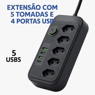 Extensão Tomada 5 Saídas + 5 USB (1 USB-C) - Cabo 2m com Proteção Contra Surto - imagem 5