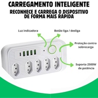 Filtro de Linha Premium: 5 Tomadas, 4 USB, 1 USB-C, Cabo 2m, 2500W - Segurança e Praticidade Total! - imagem 3