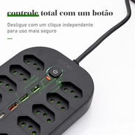 Régua de Energia Inteligente: 10 Tomadas + 3 USB + 1 USB-C | Segurança e Praticidade - imagem 4