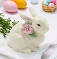 Estatueta de Porcelana Coelhinho da Páscoa com Flor Lilás - 10,8 cm | Decoração Elegante e Requintada - imagem 3