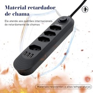 Filtro de Linha 4 Tomadas 10A Bivolt + 3 USB - Extensão 2m com Liga/Desliga - imagem 5
