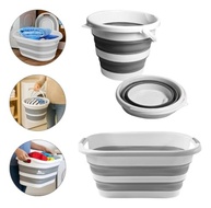Balde Dobrável de Silicone 26L e 10L - Kit 2 Cestos Retráteis Flexíveis Branco e Cinza para Lavanderia e Organização - imagem 5