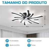 Ventilador de Teto com Luz e Controle Remoto - 110V/220V, 6 Velocidades, 3 Cores de Luz, Motor em Cobre - imagem 3