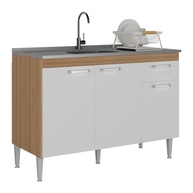 Balcão de Cozinha Paris 120cm com Acabamento Rustic e Branco - Design Moderno e Funcional - imagem 1