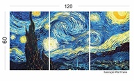 Quadro Decorativo Van Gogh Noite Estrelada 120x60cm | 3 Peças em Tecido Premium - imagem 4