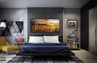 Quadro Decorativo Campo de Flores Pôr do Sol Girassol 130x60cm - Mosaico com Moldura Preta - imagem 3