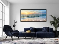 Quadro Decorativo Mar Praia 130x60cm - Moldura Preta com Vinil Brilhante para Sala e Quarto - imagem 5