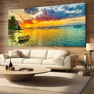 Quadro Decorativo Barcos na Praia 130x70cm - Paisagem Marítima em Alta Definição para Sala, Quarto ou Hall - imagem 3