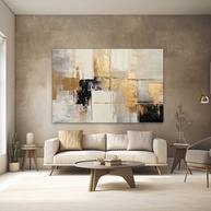 Quadros Decorativos para Quarto e Sala - Arte Abstrata 130x90 em Tecido com Textura Dourada - imagem 2