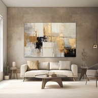 Quadros Decorativos para Quarto e Sala - Arte Abstrata 130x90 em Tecido com Textura Dourada - imagem 1