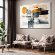 Quadro Decorativo Abstrato Laranja e Azul com Moldura Caixa em Acrílico Cristal - 130x90cm (Preta) - imagem 2