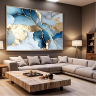 Quadro Decorativo Abstrato Azul Mármore 130x90cm - Moldura Moderna para Sala e Quarto - imagem 5