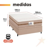 Cama Box Baú Casal com Colchão Flora Bege 138x188cm - Molas Bonnel e Tecido Sintético - imagem 3