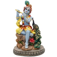 Estátua de Krishna 14 cm - Murti Hindu com Pavão e Flauta para Decoração Espiritual - imagem 2
