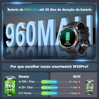 Smartwatch Militar Redondo 1.45" - Bateria 30 Dias, Lanterna, Bússola, 120 Esportes, IP68, Chamadas Bluetooth - imagem 3