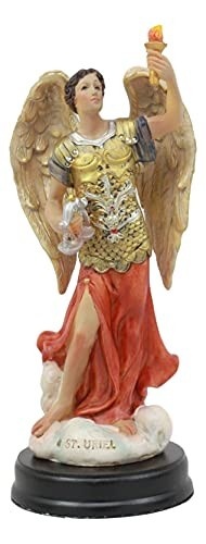 Estátua de São Uriel Arcanjo em Madeira com Base de Latão - 14cm | Decoração Cristã para Altar - imagem 2
