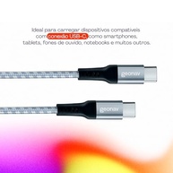 Geonav Cabo USB-C (tipo C) para USB-C (tipo C), 1,5 metros, nylon trançado, UCC04, Cinza/Branco - imagem 3