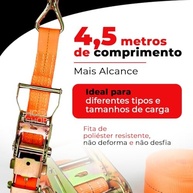 Kit 2x Cinta Amarração Carga 1,5 Toneladas com Catraca Metálica Reforçada Laranja - imagem 5
