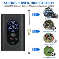 Tomshin Compressor de Ar Portátil 150 PSI: Inflador Elétrico Inteligente com Manômetro LED e Power Bank - imagem 4