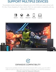 Monitor Portátil ARZOPA 15,6'' FHD 1080P - Monitor Ultra Fino para Laptop com Suporte - Display IPS para PC, MAC, Celular, Xbox, PS5 - Conectividade USB C e HDMI -A1 - imagem 5