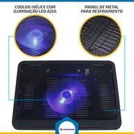 Suporte para Notebook com Cooler LED Azul - Base Refrigerada USB para Teclados 15,6" - imagem 5