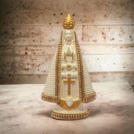 Imagem Nossa Senhora Aparecida com Pérolas Strass em Gesso 15cm - Lembrancinha de Casamento e Novena - imagem 3