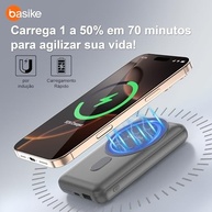 Basike Power Bank 10000mAh: Carregador Portátil Universal por Indução 15W, Suporte Dobrável e Compatível com MagSafe (Cinza) - imagem 4