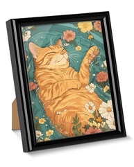 Quadro Decorativo de Gato com Estampa Floral Laranja - 15x20cm | Decoração de Parede Estética para Banheiro e Cômodos - imagem 4