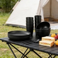 Conjunto de Jantar 16 Peças em Preto e Branco - Pratos e Tigelas Reutilizáveis para Micro-ondas - imagem 4