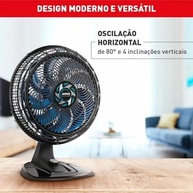 Ventilador de Mesa Arno X-TREME 9 40cm VE90 160W com 9 Pás, 3 Velocidades, Oscilação 80°, Power Zone e Modo Sono - imagem 4
