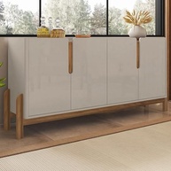 Aparador Buffet Sala Lizz 170cm com Pés de Madeira Maciça – Design Sofisticado Off White/Cedro - imagem 2