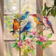 Decoração de Parede em Acrílico com Design de Pássaros e Flores - 18cm, Ideal para Janelas e Jardins - imagem 2