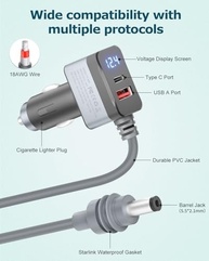 Mini Cabo Starlink 3 em 1: Carregador Veicular 12V/24V com USB-C PD 36W e USB-A 18W | Display Digital - imagem 5