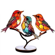 Ornamento Decorativo 2D Pássaros Paradiso - Estilo Vitral em Acrílico e Metal, 18x13cm - imagem 1