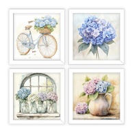 Kit 4 Quadros 18x18 cm com Hortênsias - Decoração Vintage para Banheiro e Varanda - imagem 2