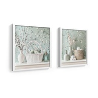 Kit 2 Quadros 18x18 cm com Flores Menta para Banheiro e Lavabo - Moldura Preta Elegante - imagem 2