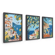 Kit 3 Quadros Decorativos 18x24 cm - Tema Tropical com Gato, Limão e Mulher | Moldura em Madeira com Vidro - imagem 1
