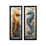 Kit 2 Quadros 18x45 cm Mar, Praia e Sol com Cavalo Marinho - Decoração Moderna em Vidro - imagem 4