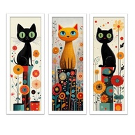 Kit 3 Quadros 18x45 cm - Decoração Moderna com Tema Gatos e Flores em Preto - imagem 4