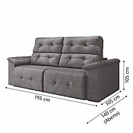 Sofá Retrátil Reclinável 3 Lugares Marrocos Cinza Suede 1,95m - imagem 2