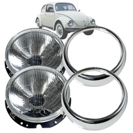 Par de Faróis Aro Cromado para Fusca, Kombi e Passat (1974-1996) - Lente de Vidro - imagem 1