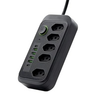 Extensão Régua 5 Tomadas + 4 USB (2 Tipo-C) Carregamento Rápido 2500W Bivolt 1.9m - Preto - imagem 2