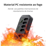 Extensão Régua 5 Tomadas + 4 USB (2 Tipo-C) Carregamento Rápido 2500W Bivolt 1.9m - Preto - imagem 5