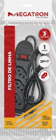 Filtro de Linha Megatron 3 Tomadas PP 0.75mm² 1m - Proteção Essencial para Seus Eletrônicos - imagem 1