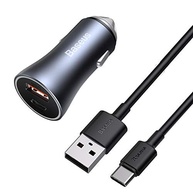 Carregador Veicular Baseus Golden Pro Dual 40W Turbo USB+USB-C | Cabo 1m Cinza - imagem 2