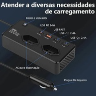 Inversor Automotivo 350W: 2 Tomadas, 3 USB e 1 Tipo-C 12V para 127V - Energia Portátil no Seu Carro! - imagem 5