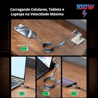 Cabo USB-C para USB-C 2 Metros 100W - Carregamento Rápido - Compatível com Smartphones, Notebooks e Dispositivos Tipo C - Design Resistente em Nylon Trançado - imagem 4